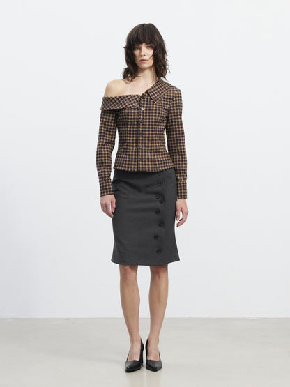 AFTADAWN Retro Plaid Asymmetrical 3d Cut Women&