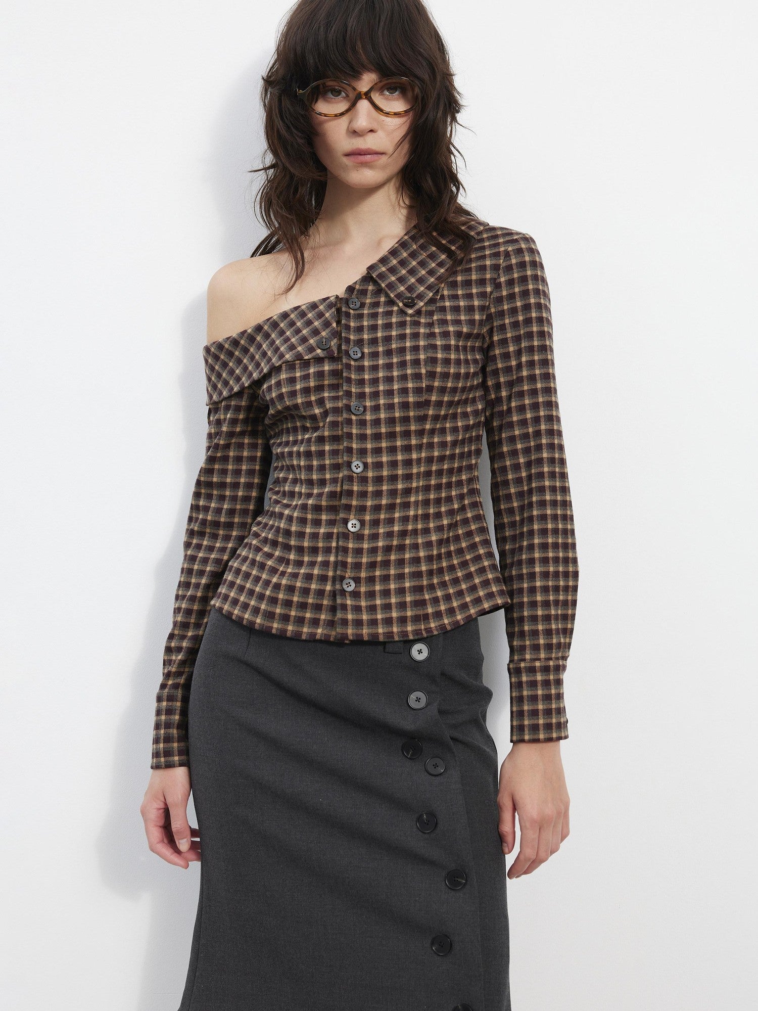 AFTADAWN Retro Plaid Asymmetrical 3d Cut Women&
