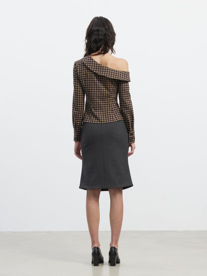 AFTADAWN Retro Plaid Asymmetrical 3d Cut Women&