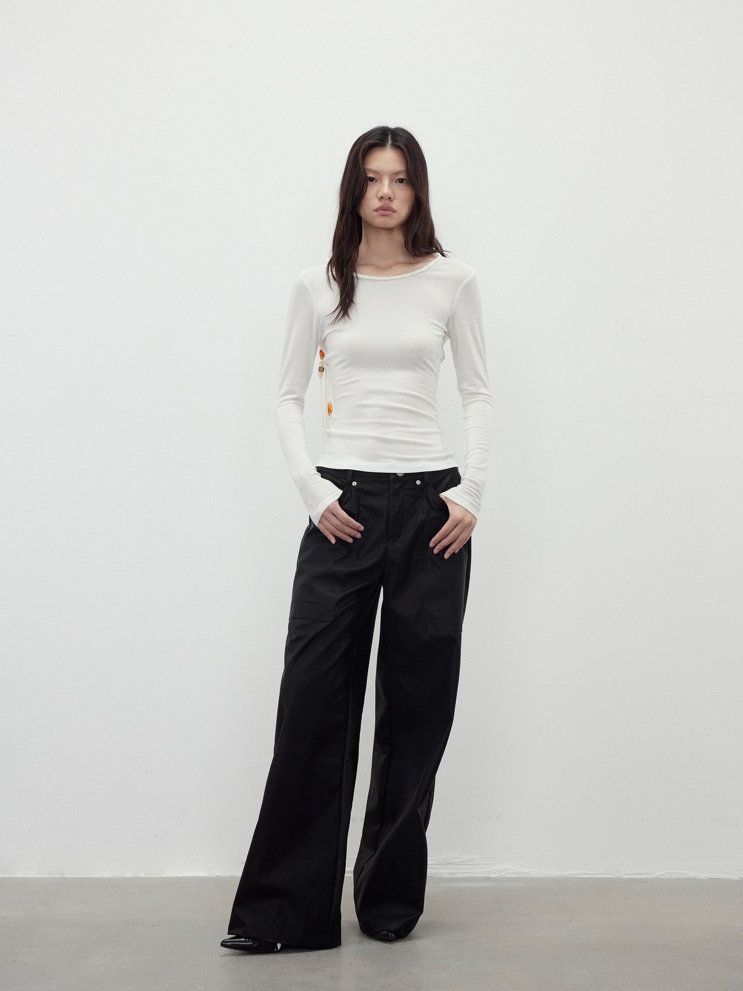 AFTADAWN Reversible Draped Neck Beaded Waist Tie Women&