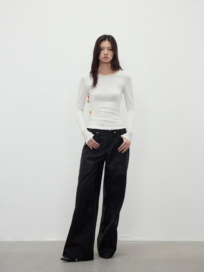 AFTADAWN Reversible Draped Neck Beaded Waist Tie Women&