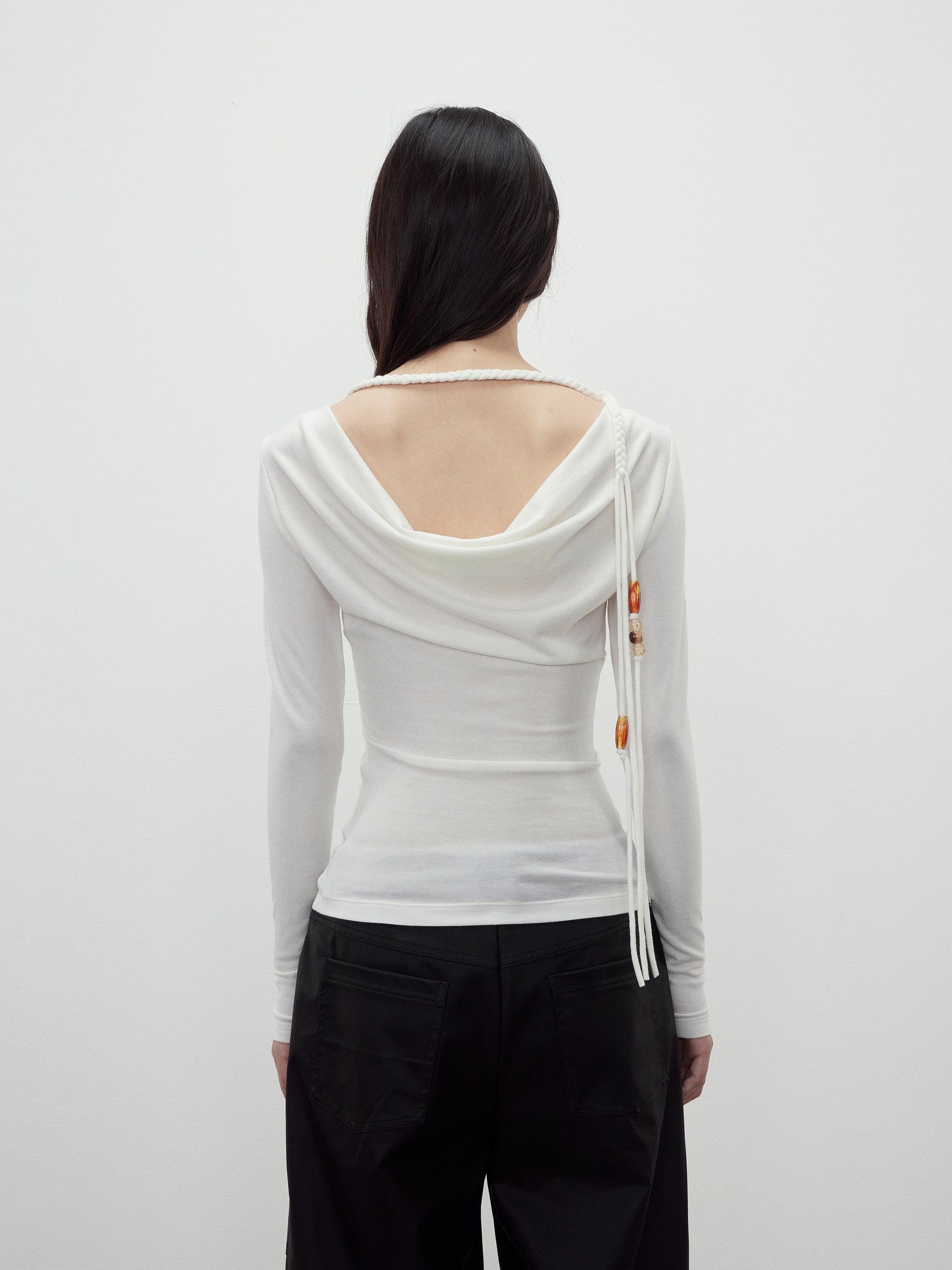 AFTADAWN Reversible Draped Neck Beaded Waist Tie Women&
