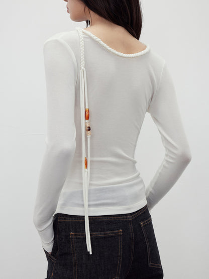 AFTADAWN Reversible Draped Neck Beaded Waist Tie Women&
