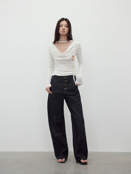 AFTADAWN Reversible Draped Neck Beaded Waist Tie Women&