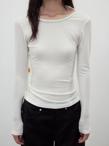 Reversible Merino Wool Beaded Belted Top With Draped Neck