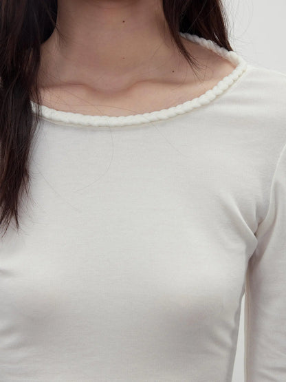 Reversible Merino Wool Beaded Belted Top With Draped Neck