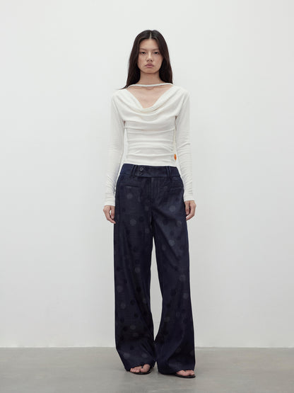 AFTADAWN Reversible Merino Wool Beaded Belted Top With Draped Neck