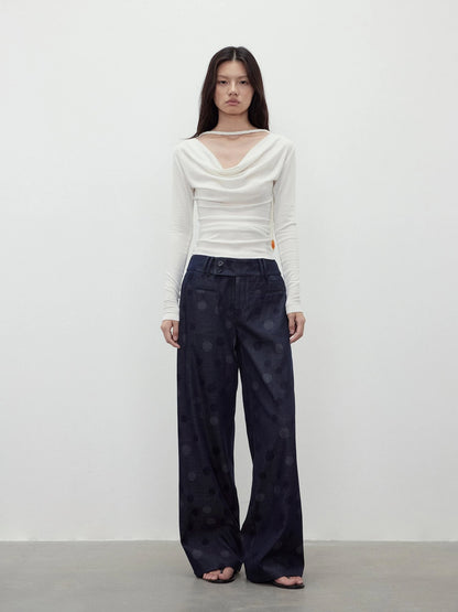 Reversible Merino Wool Beaded Belted Top With Draped Neck