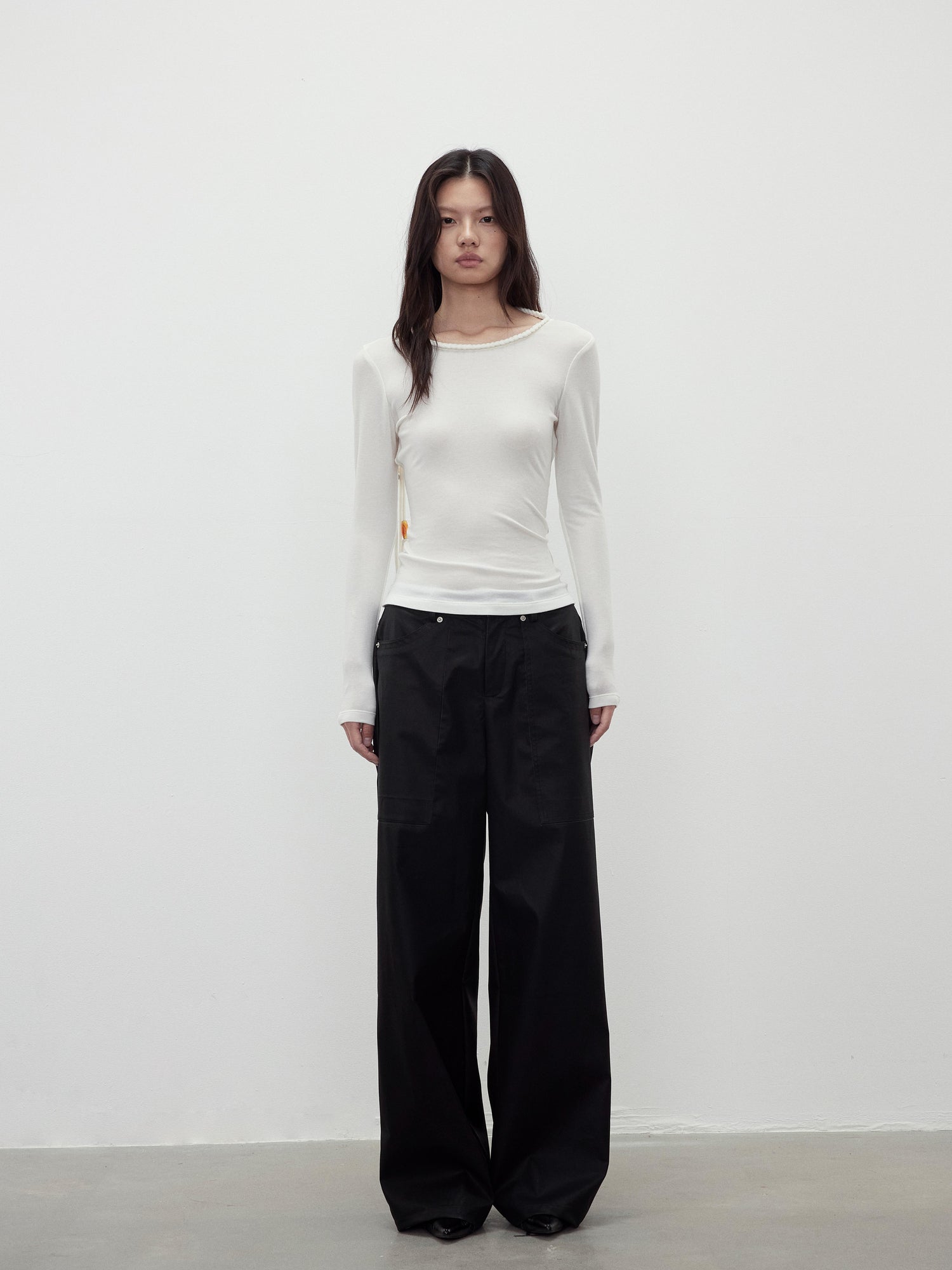 AFTADAWN Reversible Merino Wool Beaded Belted Top With Draped Neck