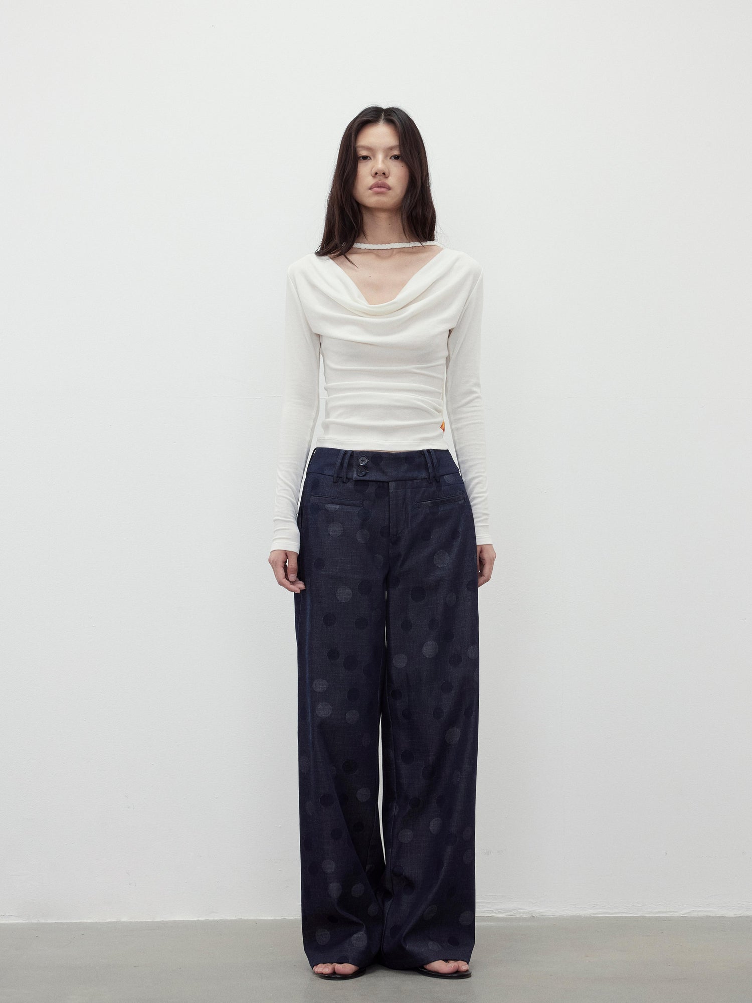 AFTADAWN Reversible Merino Wool Beaded Belted Top With Draped Neck