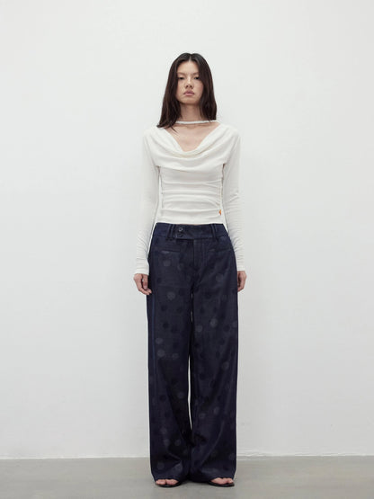 Reversible Merino Wool Beaded Belted Top With Draped Neck