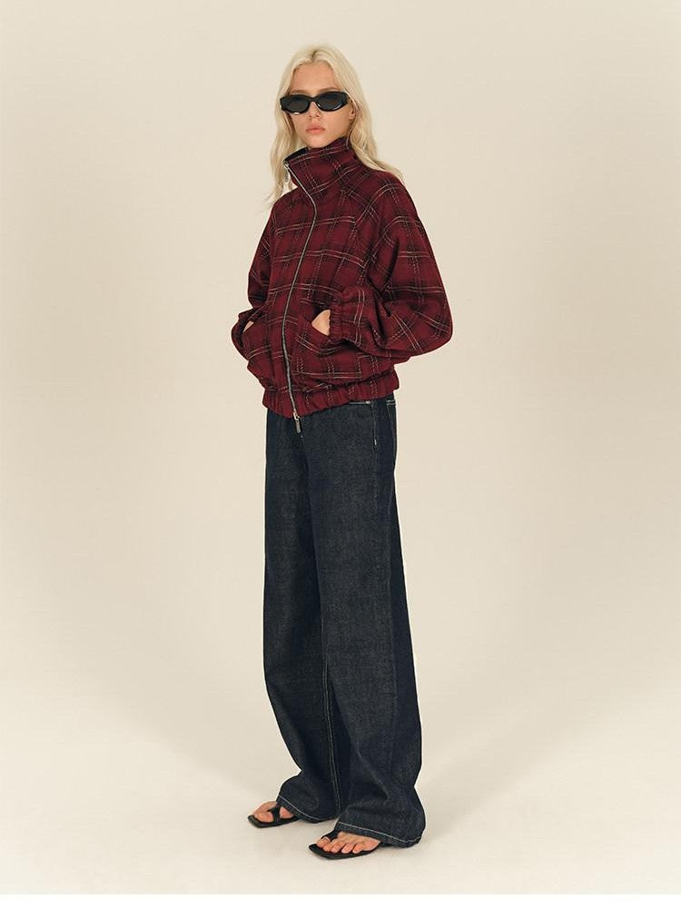 AFTADAWN Reversible Red Plaid Boxy Oversized Women&