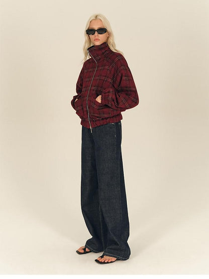 AFTADAWN Reversible Red Plaid Boxy Oversized Women&