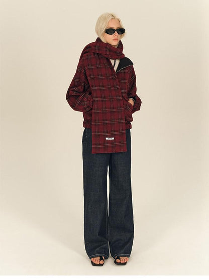 AFTADAWN Reversible Red Plaid Boxy Oversized Women&
