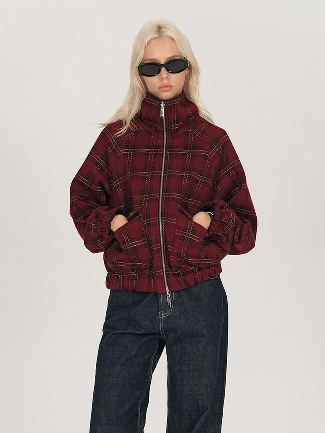 AFTADAWN Reversible Red Plaid Boxy Oversized Women&