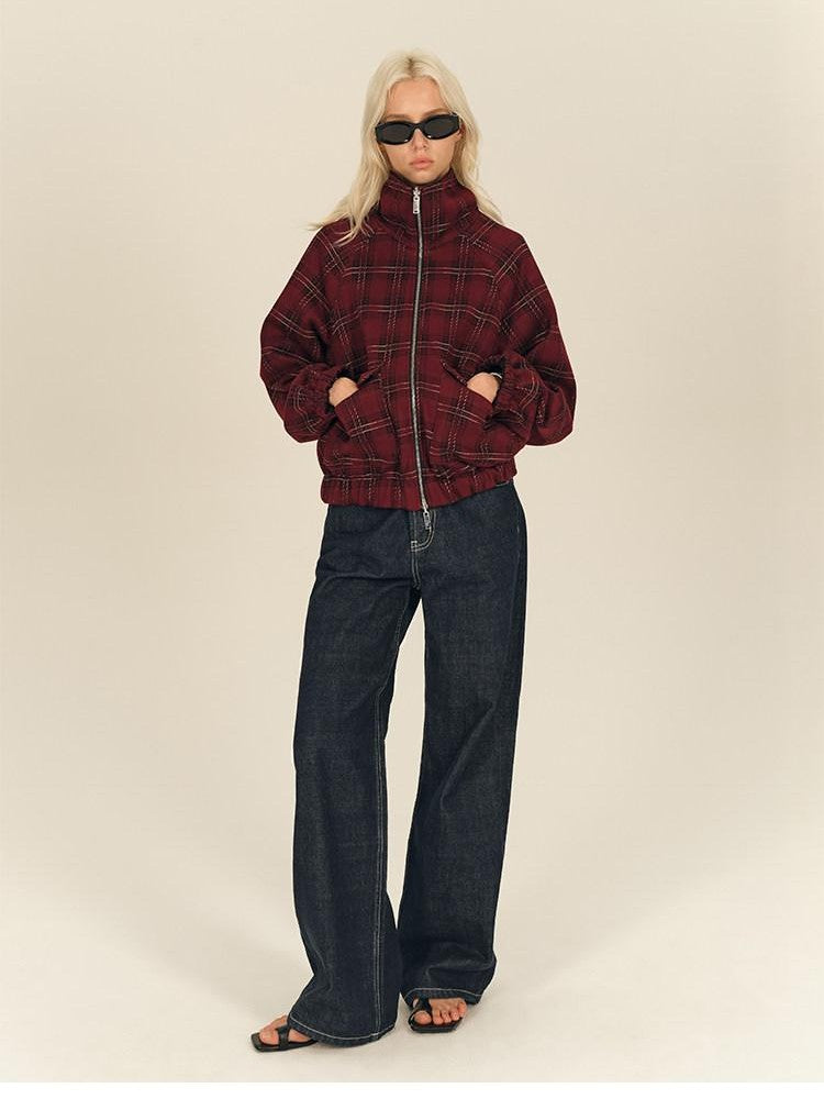 AFTADAWN Reversible Red Plaid Boxy Oversized Women&