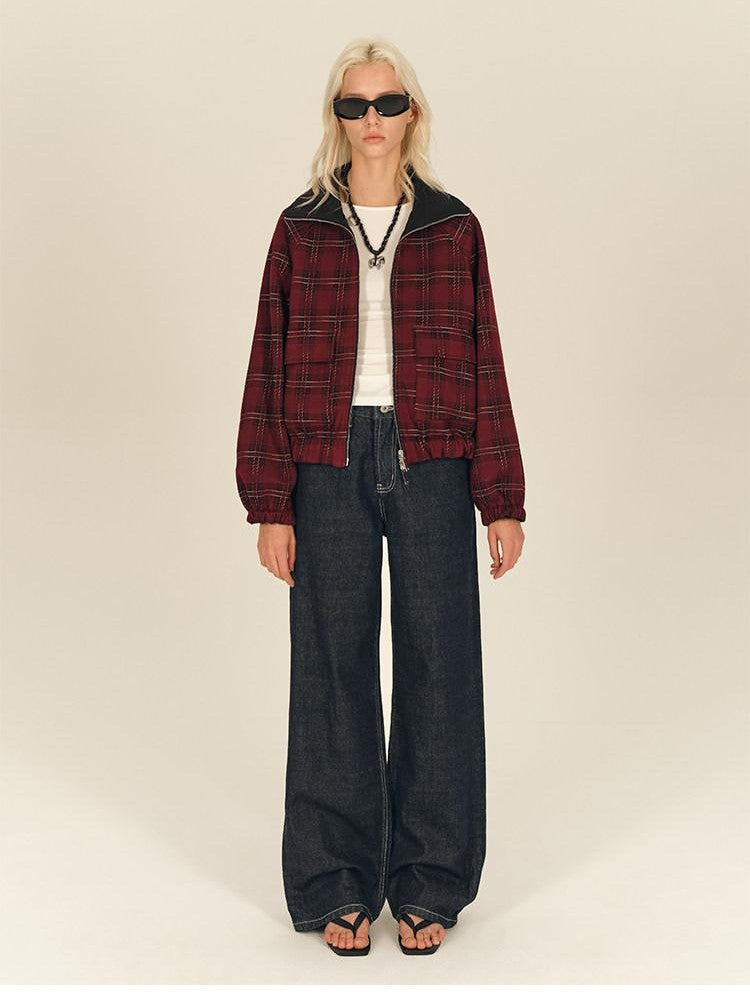 AFTADAWN Reversible Red Plaid Boxy Oversized Women&