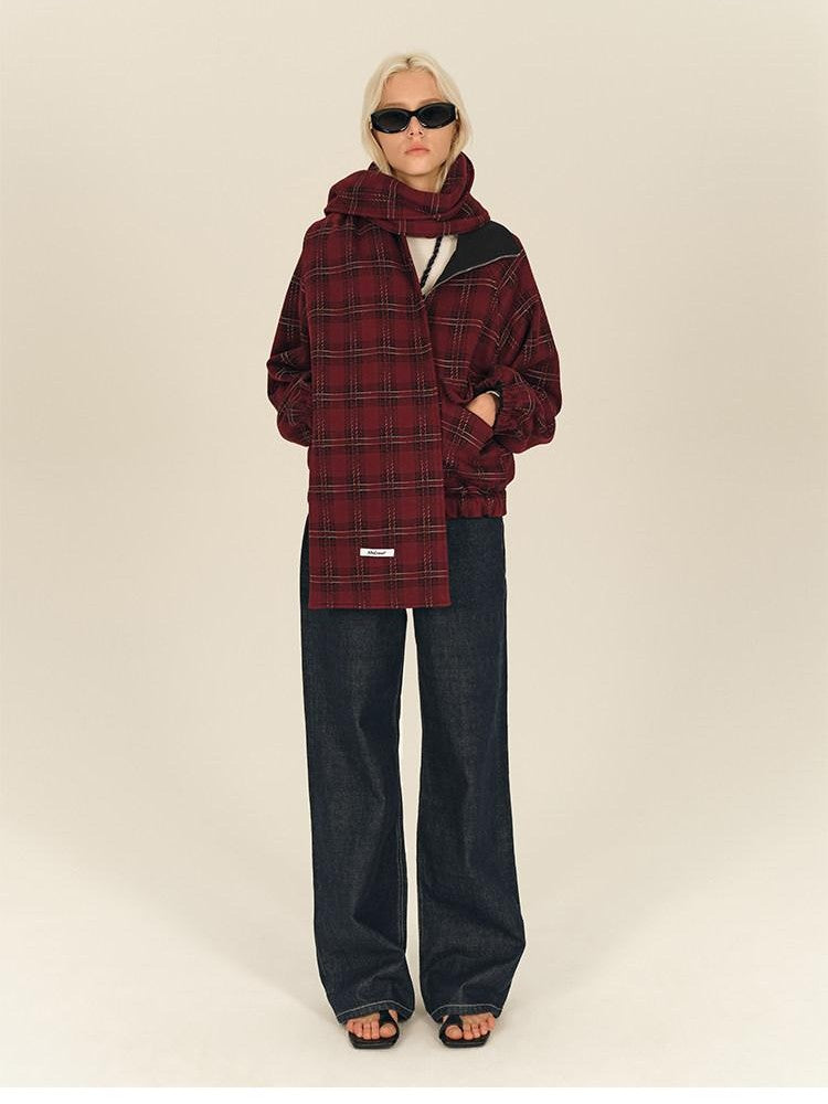 AFTADAWN Reversible Red Plaid Boxy Oversized Women&