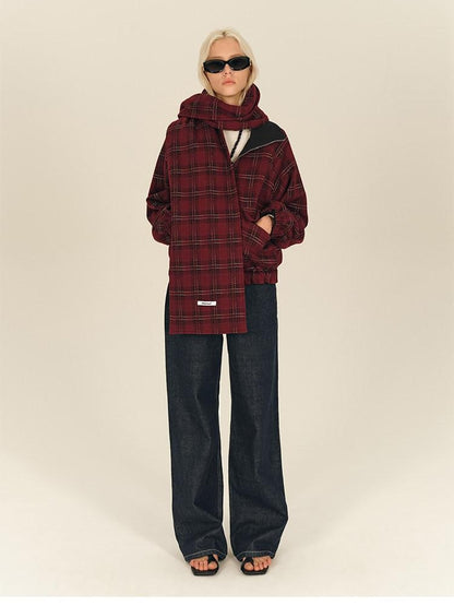 AFTADAWN Reversible Red Plaid Boxy Oversized Women&