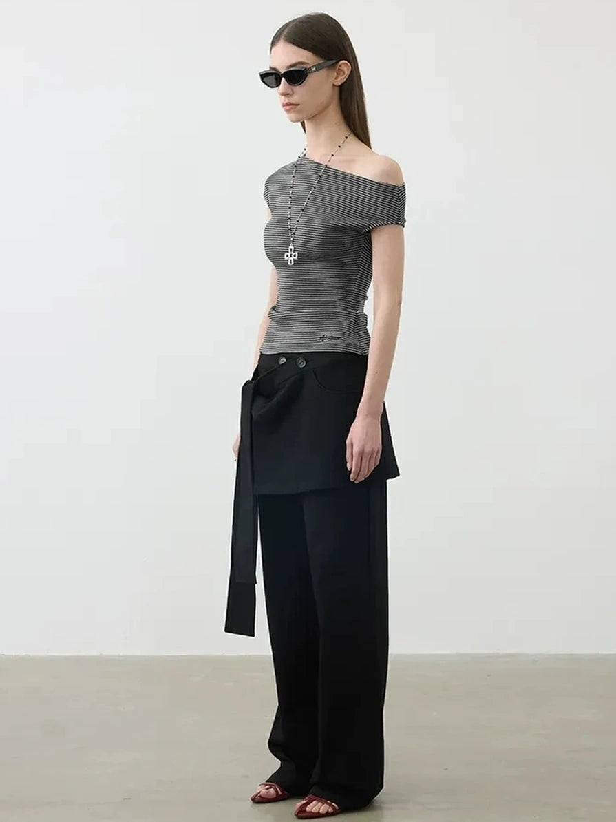 AFTADAWN Reversible Twill Tencel Wide Leg Trouser Skirt Pants