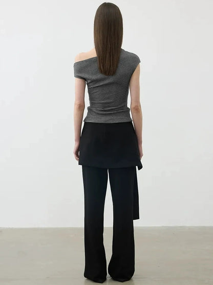 AFTADAWN Reversible Twill Tencel Wide Leg Trouser Skirt Pants