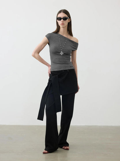 AFTADAWN Reversible Twill Tencel Wide Leg Trouser Skirt Pants