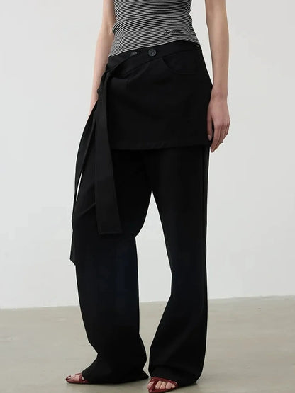 AFTADAWN Reversible Twill Tencel Wide Leg Trouser Skirt Pants