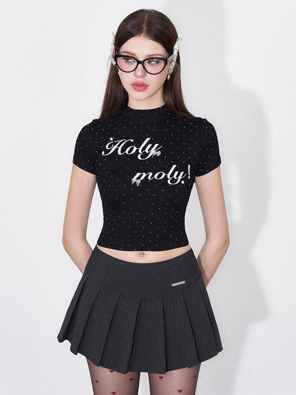 AFTADAWN Rhinestone Letter Embroidered Bow Women&