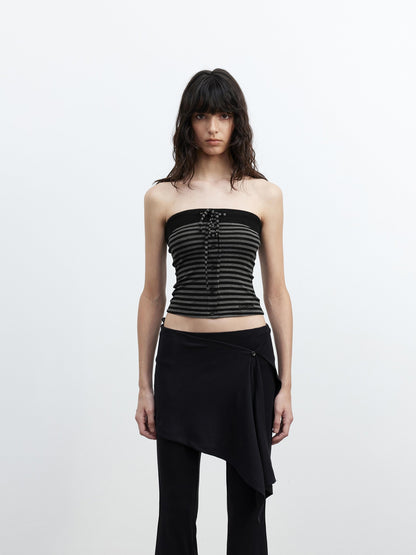 AFTADAWN Ribbed Contrast Colorblock Striped Tie Cropped Fitted Women&