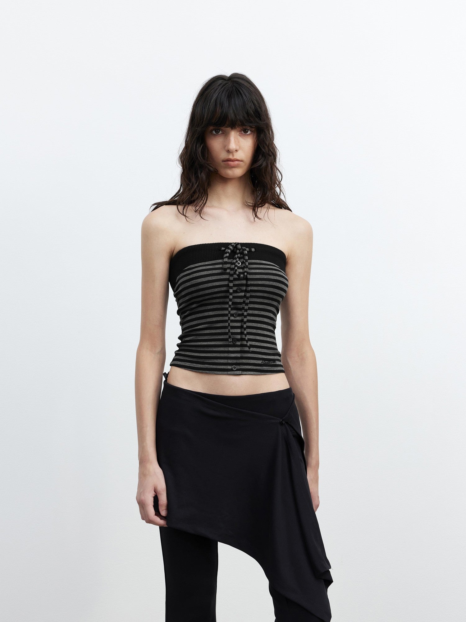 AFTADAWN Ribbed Contrast Colorblock Striped Tie Cropped Fitted Women&