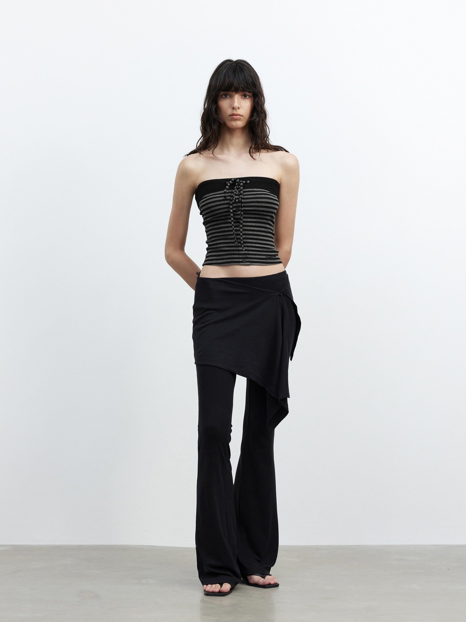 AFTADAWN Ribbed Contrast Colorblock Striped Tie Cropped Fitted Women&