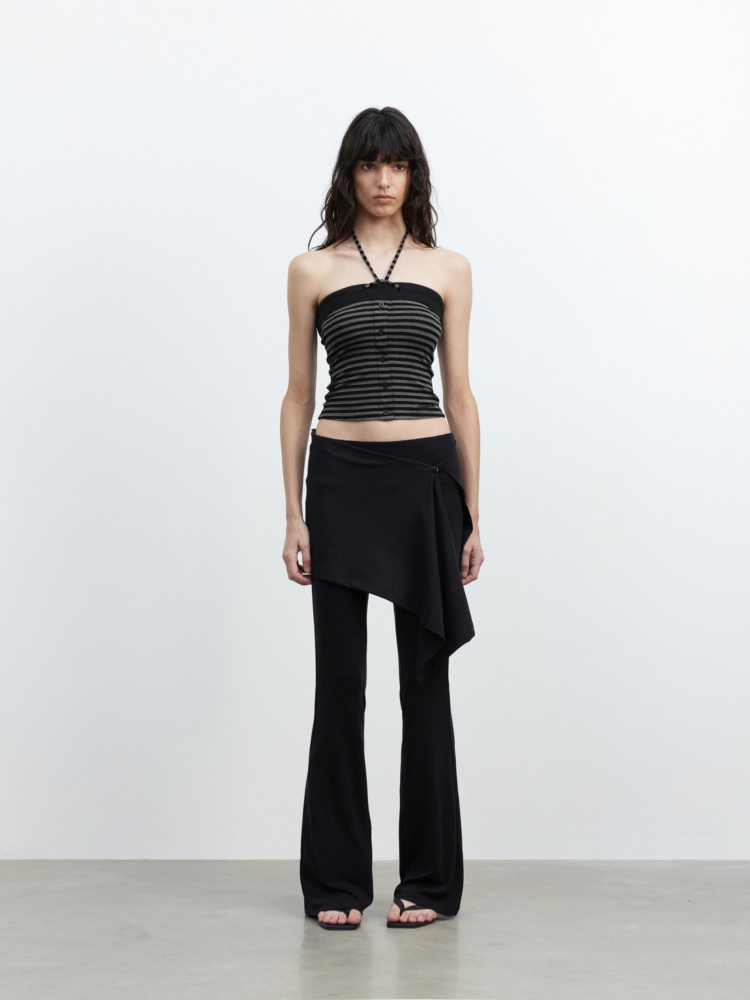 AFTADAWN Ribbed Contrast Colorblock Striped Tie Cropped Fitted Women&