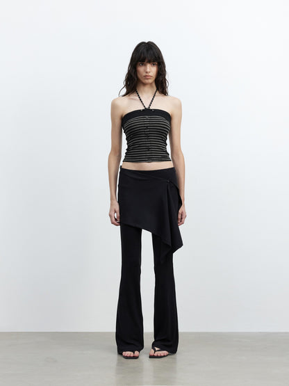 AFTADAWN Ribbed Contrast Colorblock Striped Tie Cropped Fitted Women&