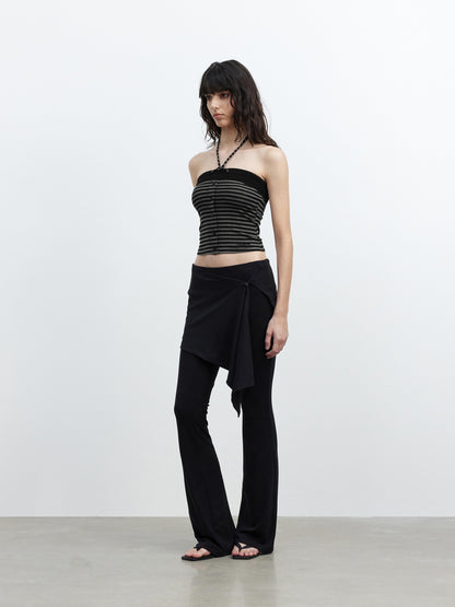 AFTADAWN Ribbed Contrast Colorblock Striped Tie Cropped Fitted Women&