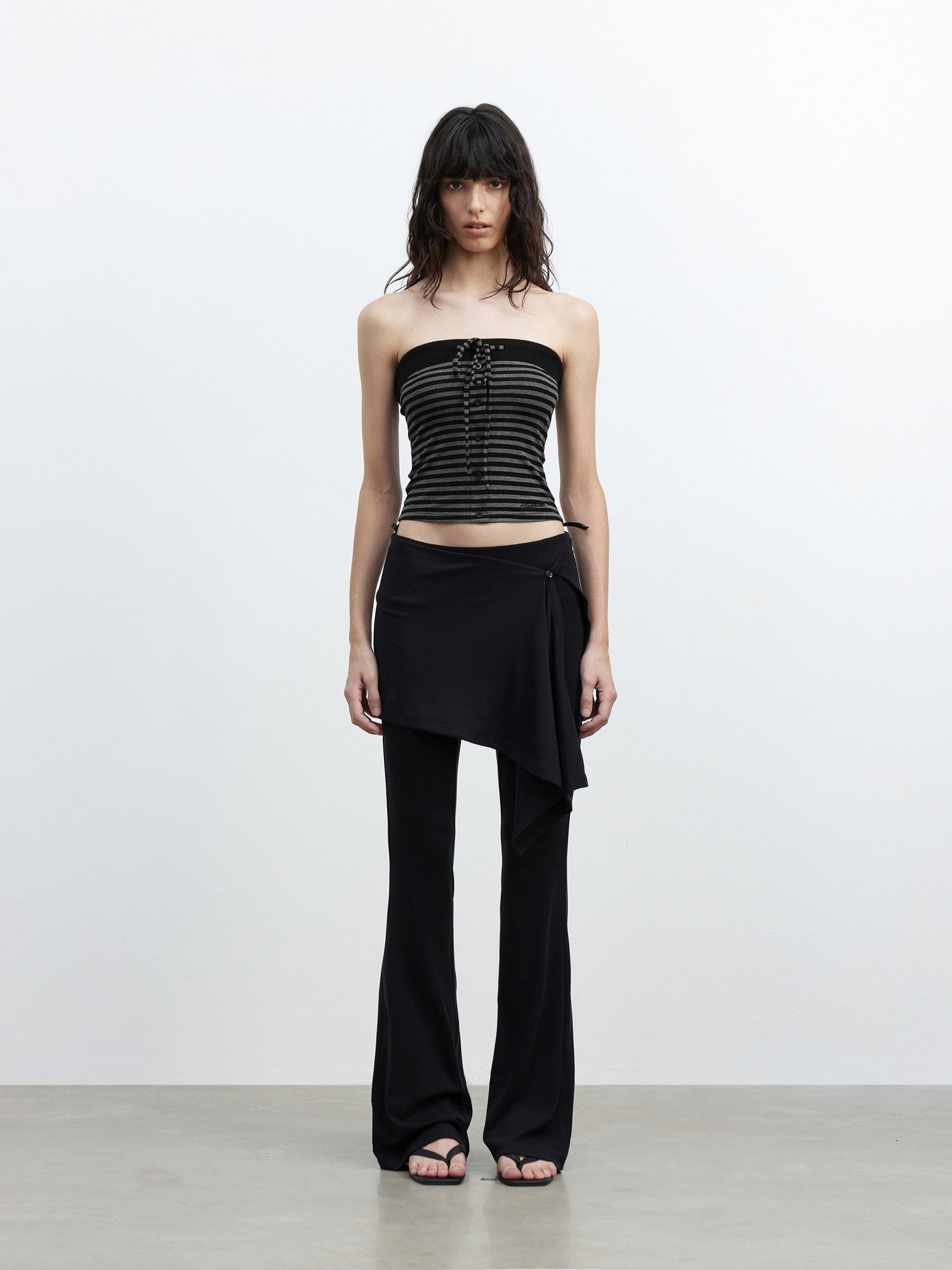 AFTADAWN Ribbed Contrast Colorblock Striped Tie Cropped Fitted Women&