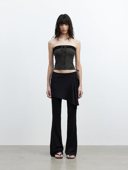 AFTADAWN Ribbed Contrast Colorblock Striped Tie Cropped Fitted Women&