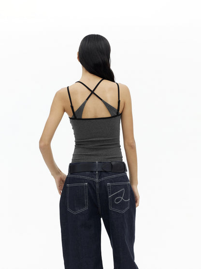 AFTADAWN Ribbed Crisscross Open Back Women&