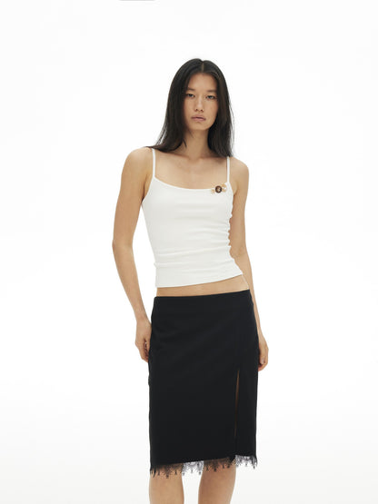 AFTADAWN Ribbed Three Button Thin Straps Cropped Women&