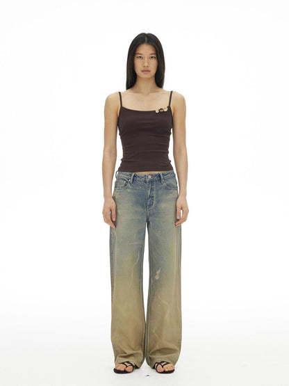 AFTADAWN Ribbed Three Button Thin Straps Cropped Women&
