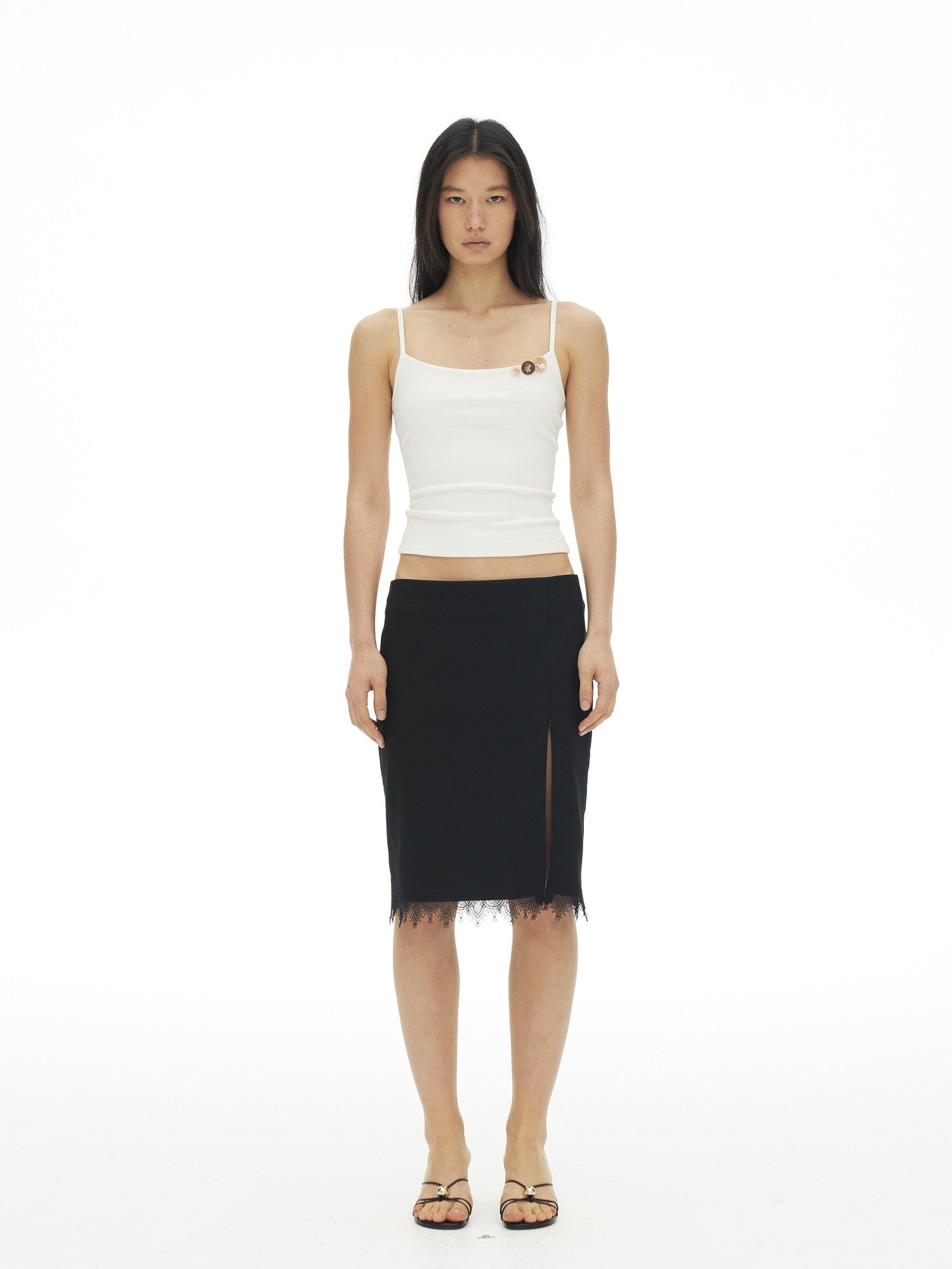 AFTADAWN Ribbed Three Button Thin Straps Cropped Women&