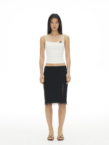 AFTADAWN Ribbed Three Button Thin Straps Cropped Women&