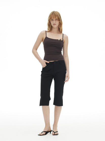 AFTADAWN Ribbed Three Button Thin Straps Cropped Women&