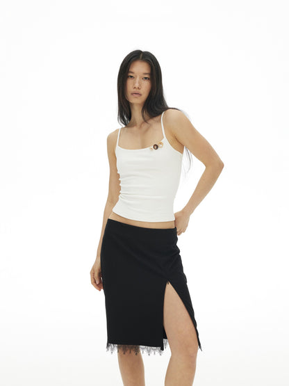 AFTADAWN Ribbed Three Button Thin Straps Cropped Women&