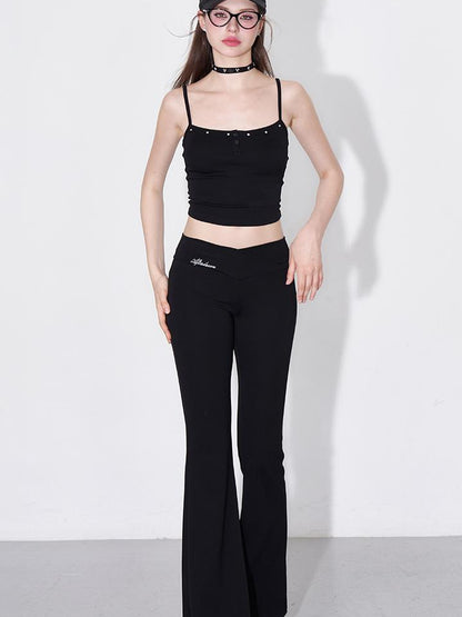 AFTADAWN Rivet Strap Top Flared High Waist Sun Protection Pants Set
