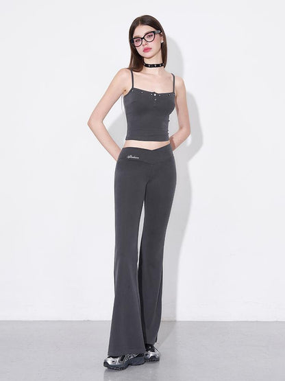 AFTADAWN Rivet Strap Top Flared High Waist Sun Protection Pants Set