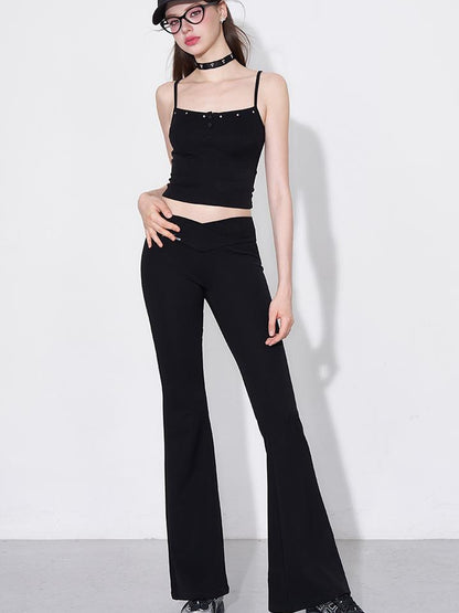 AFTADAWN Rivet Strap Top Flared High Waist Sun Protection Pants Set