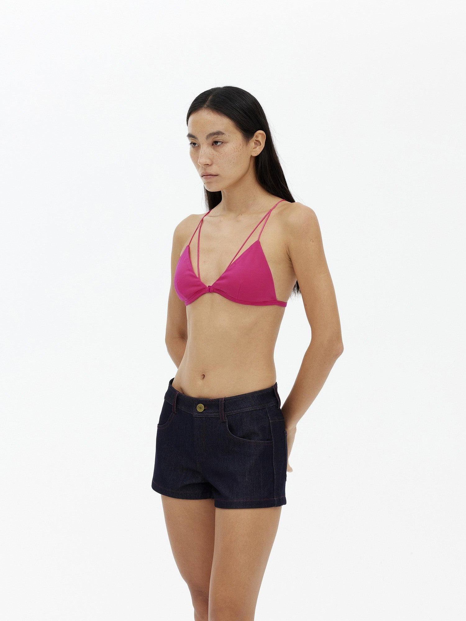 AFTADAWN Rose Red V-neck Contrast Thin Straps Padded Tie Back Women&