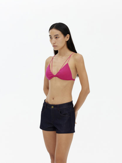 AFTADAWN Rose Red V-neck Contrast Thin Straps Padded Tie Back Women&