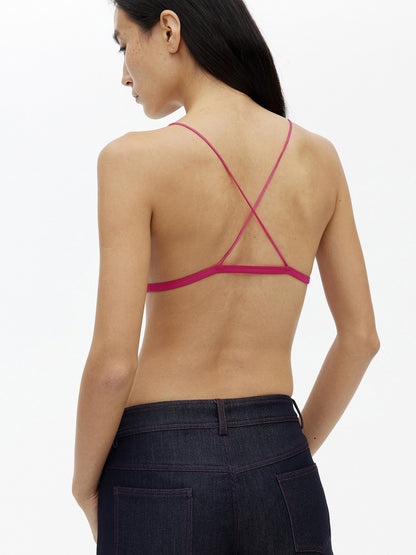 AFTADAWN Rose Red V-neck Contrast Thin Straps Padded Tie Back Women&
