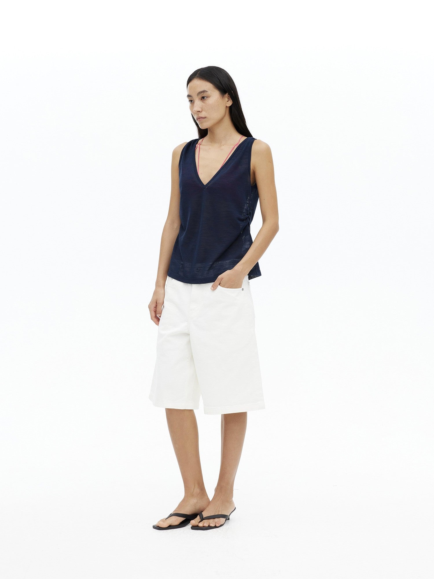 AFTADAWN Rose Red V-neck Contrast Thin Straps Padded Tie Back Women&